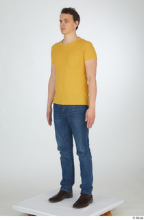  Brett blue jeans brown ankle shoes dressed standing whole body yellow t shirt 0002.jpg